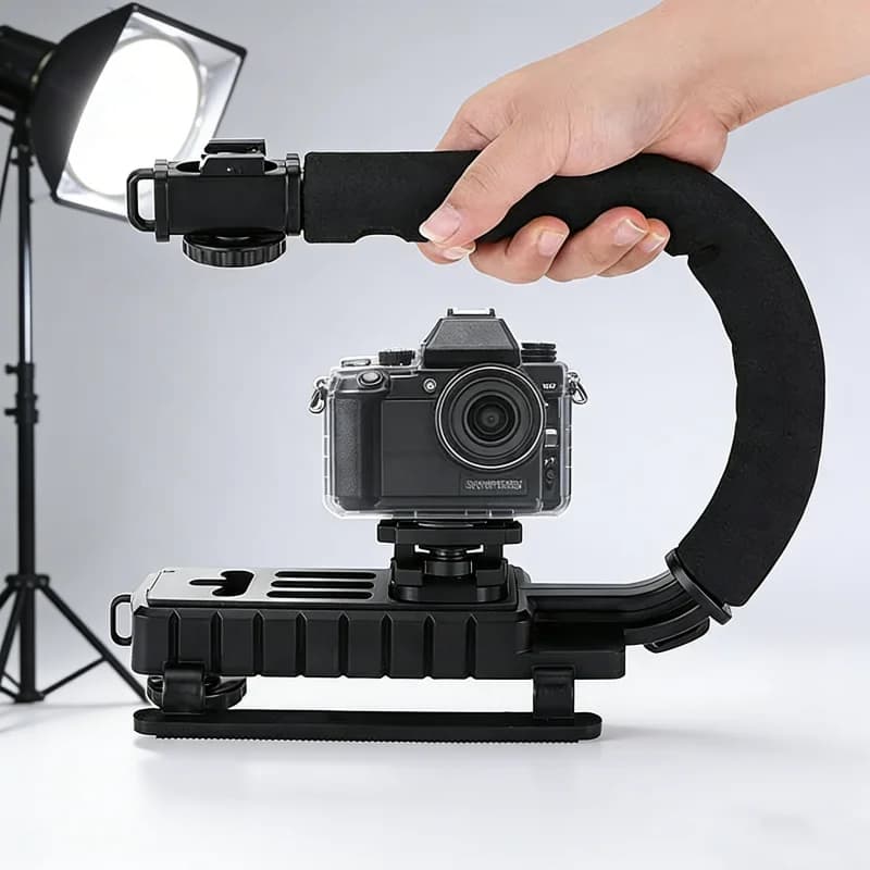 U/C handle with 3 Supports for Objectives, Portable Video Stabilizer for Canon Nikon Sony DSLR Cameras and Cameras