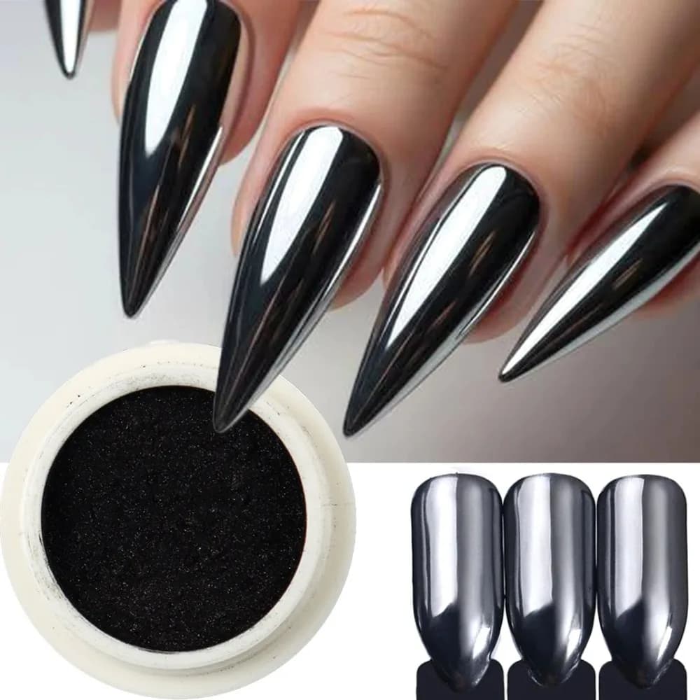 1 Scatola di Polvere Cromata Nera per Unghie, Pigmento Metallico, Glitter Effetto Specchio, Decorazioni per Nail Art Y2K, Accessori per Manicure