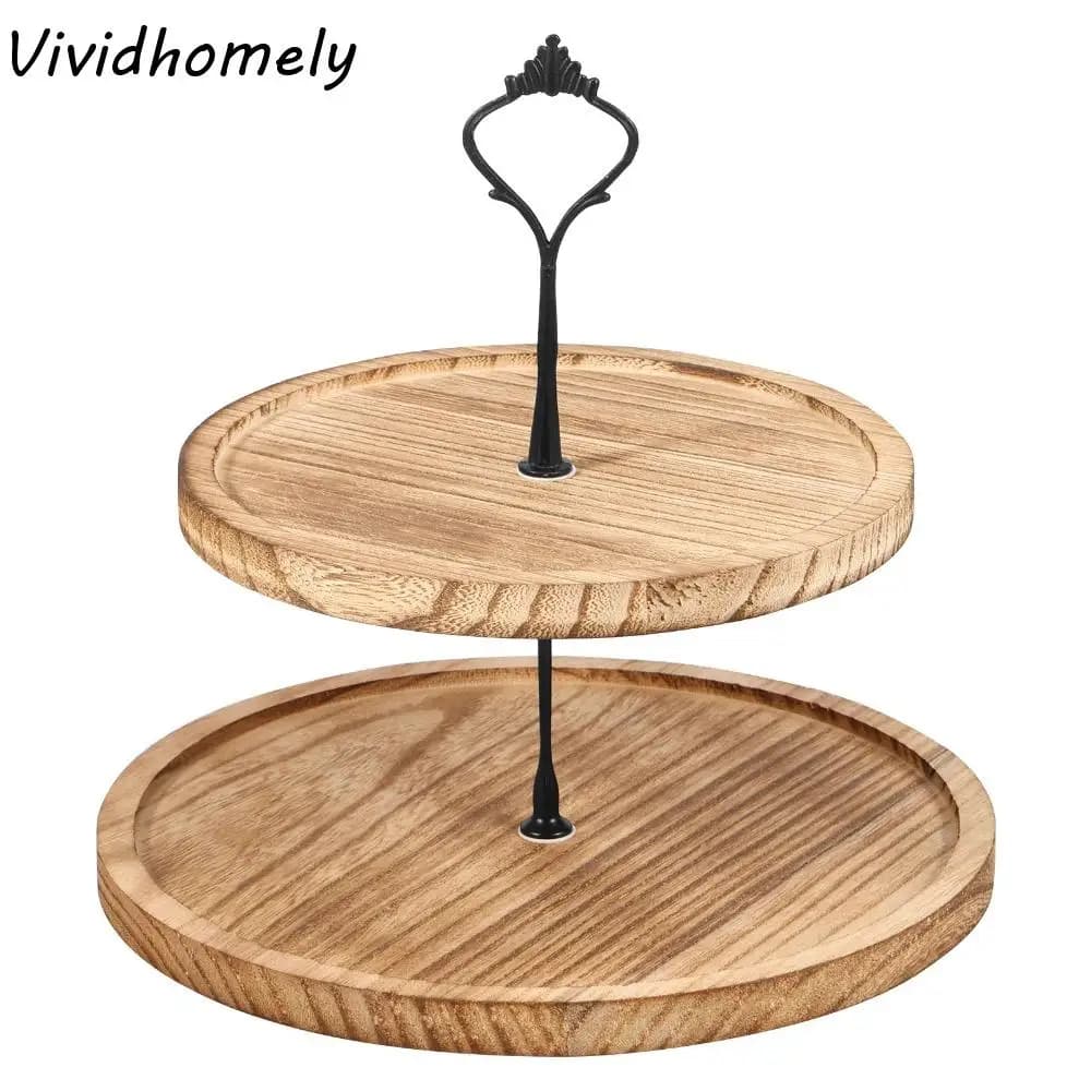 Supporto per cupcake in legno a 2/3 strati Vassoio per torta robusto staccabile Ampiamente utilizzato con manico Porta cupcake Scaffale Frutta secca