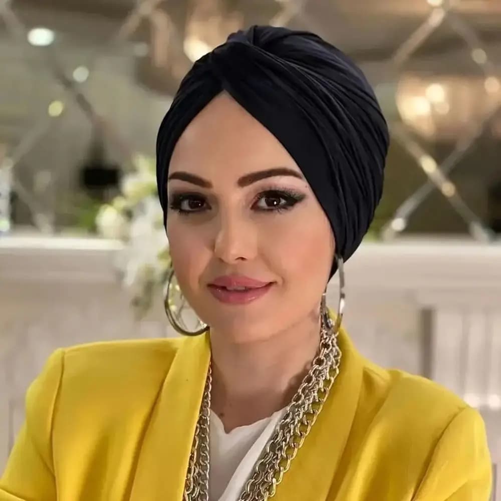 New Vintage Hijab Caps Wrap Style Elastic Islamic Headband Breathable Soft Polyester Head Cover Hair Loss