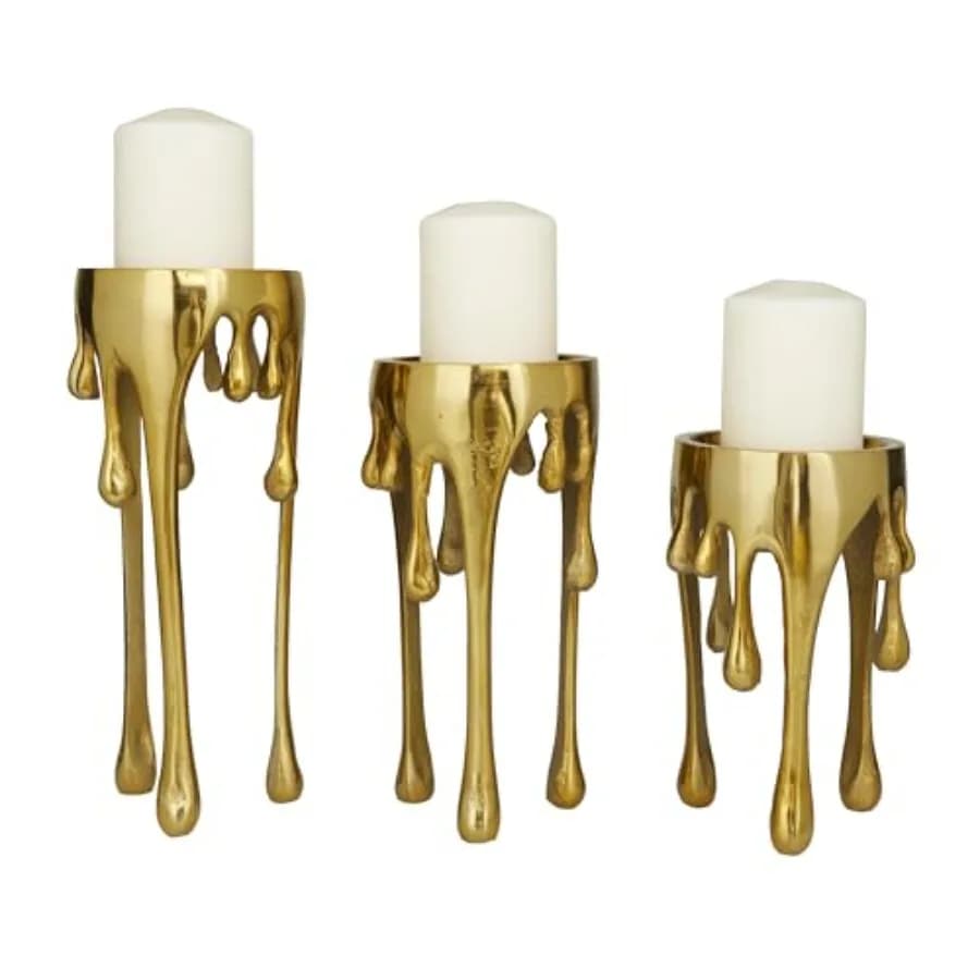 Aluminum Metal Abstract Decorative Candle Holder Melting Drip Candle Stand, Set of 3 Candlestick Holder 12", 10", 8"H