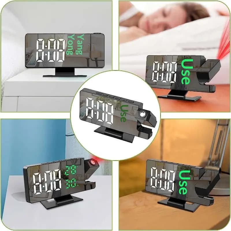 Sveglia Digitale LED con Proiezione e Angolo di Visione di 180 Gradi ° Orologio con proiezione a grande schermo e specchio girevole per tavolo da ufficio o casa
