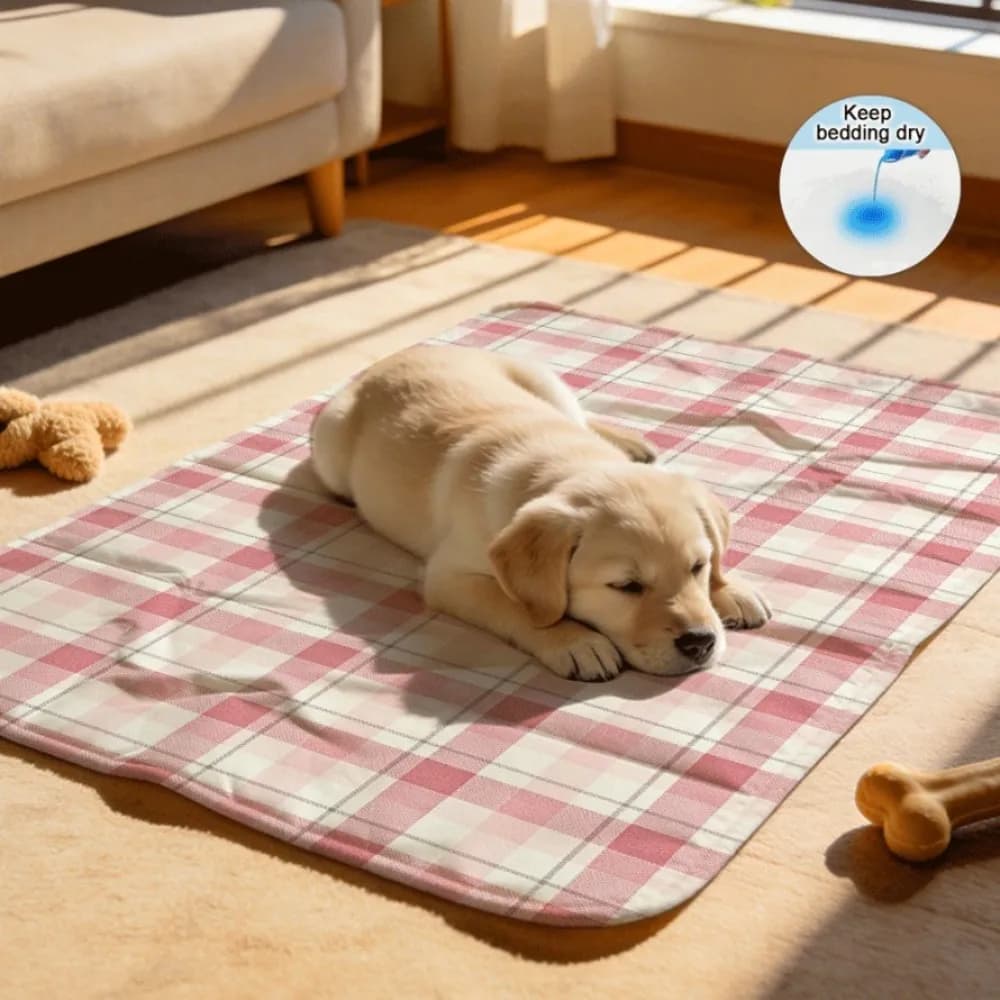Pink Check Soft Light Fresh Reusable Liquid Lock Dog Training Mats Machine Washable Prevent Soaking Through