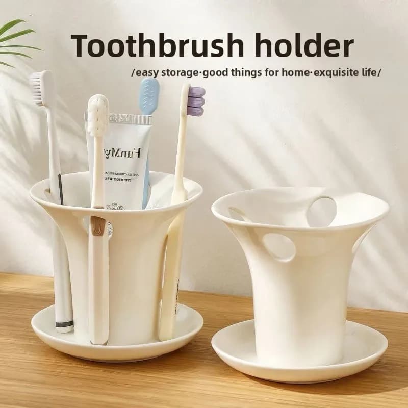 Multi-Hole Toothbrush Holder Simple Bathroom Organizer Wall Mount for Makeup Brushes Storage Rack No Drill