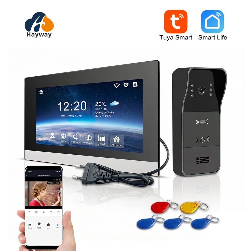 Hayway 10 pollici Tuya WiFI Touch Screen 1080P Videocamera Videocitofono Kit citofono con rilevamento mobile ID Controllo accessi Sblocco