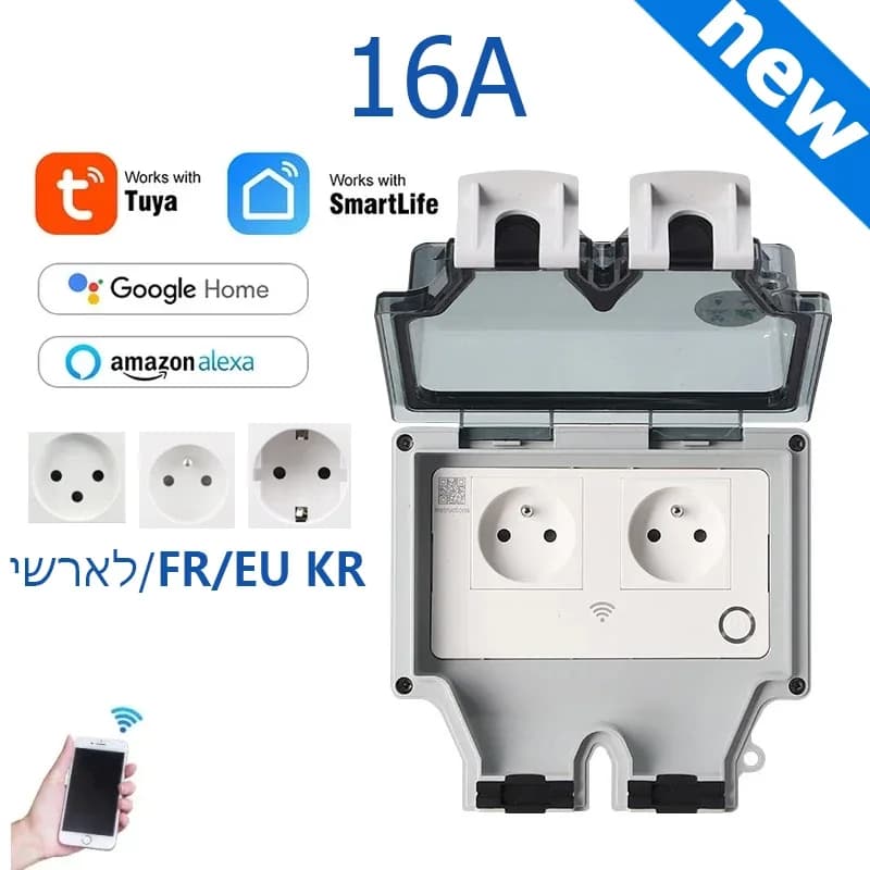 Tuya Current socket IP66 Esterna EU FR IL Wifi Smart Waterproof Smart Wall Clasp Box with timer