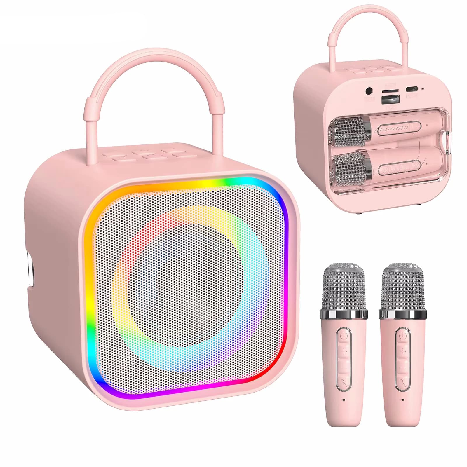Dual Wireless Microphone Karaoke Bluetooth Mic Speaker Portable For Mobile Cell Phone PC Laptop Machine Room Home System Device
