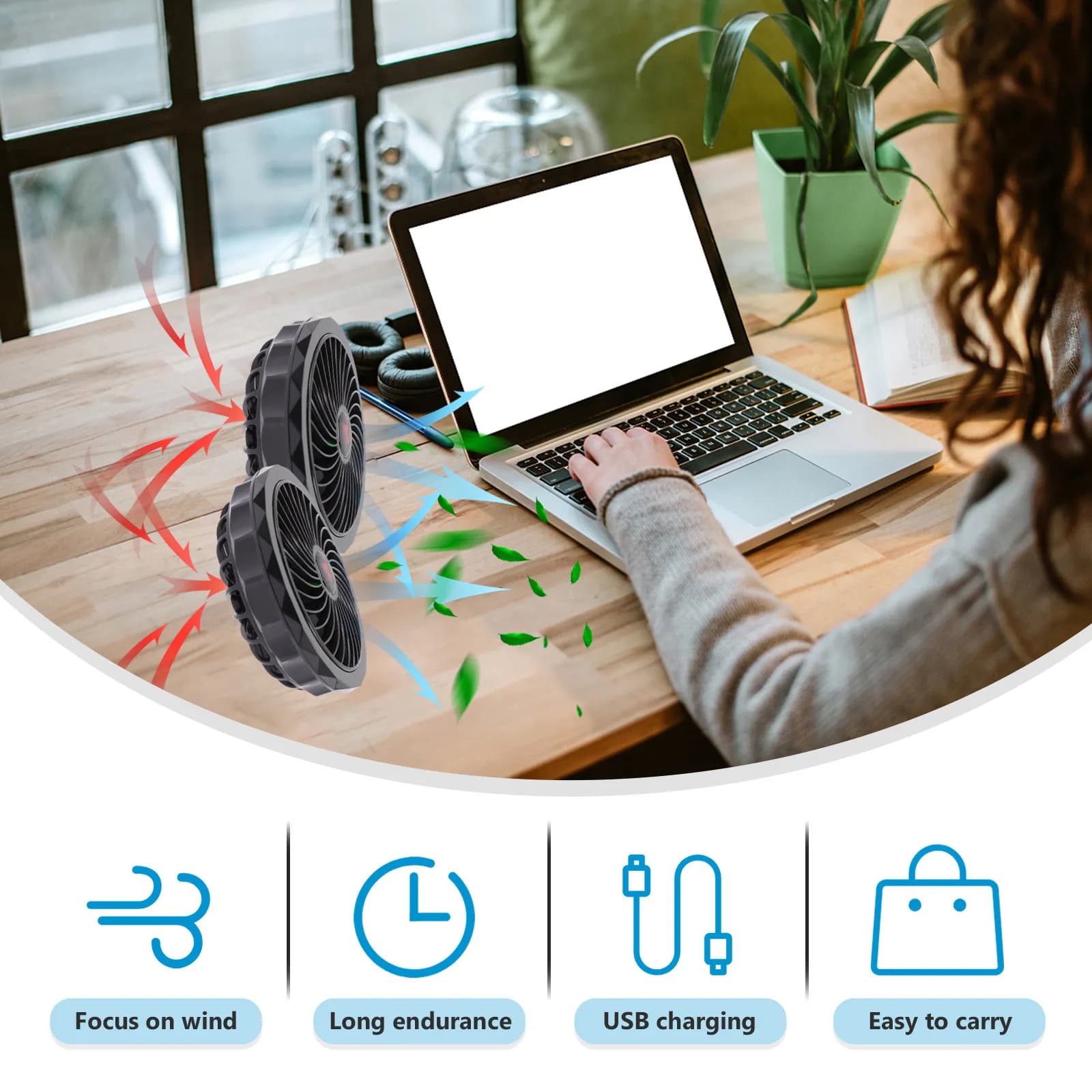 Set di 1 Ventilatore Portatile USB per Gilet Refrigerante, Silenzioso, Lunga Durata, Regolabile, per Abbigliamento da Lavoro, Rinfrescante per l'Estate