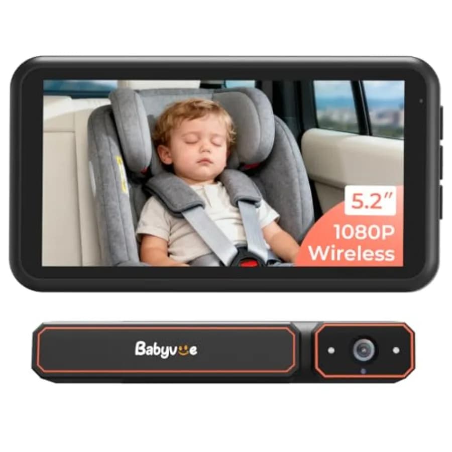 Telecamera Wireless per Auto BV6, Configurazione Rapida, HD1080P, Senza Cablaggio, Monitor per Bambini con Visione Notturna IR Automatica, Display 5.2, Zoom 3X