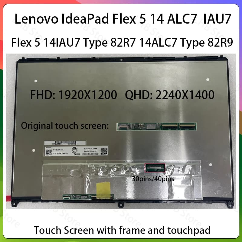 Schermo Touch da 14 Pollici per Lenovo IdeaPad Flex 5 14IAU7 14ALC7 14ABR8 14IRU8 82R7 82R9 82XX 82Y0, Display LCD con Digitalizzatore