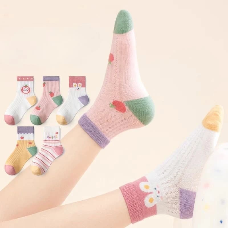 Calzini per bambini 5 paia/lotto Calzini in cotone primaverili ed estivi per ragazze con simpatici motivi a cartoni animati per bambini, accessori per abbigliamento per bambine