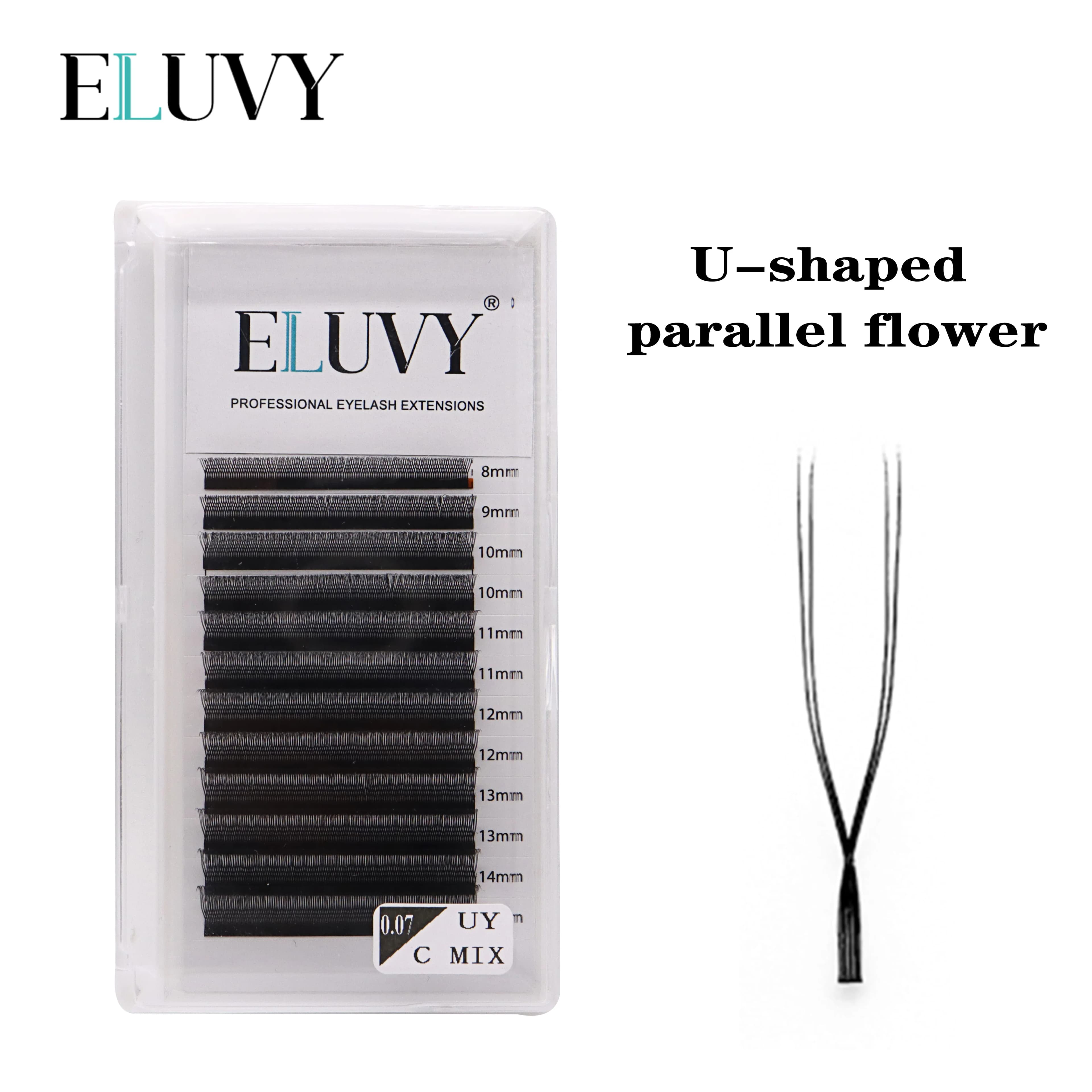ELUVY Extensions Eyelashes with parallel U-shaped flowers Matte Black Double YY spikes Volume Soft and soft fake eyelashes