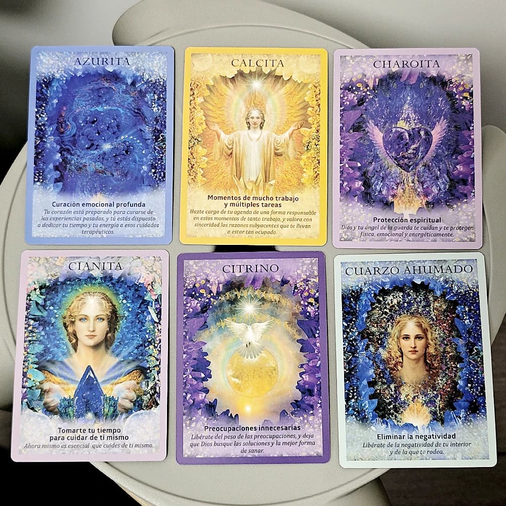 10,5 * 7,5 cm edizione spagnola Crystal Angels Oracle Deck 44 pezzi di carte Oracle