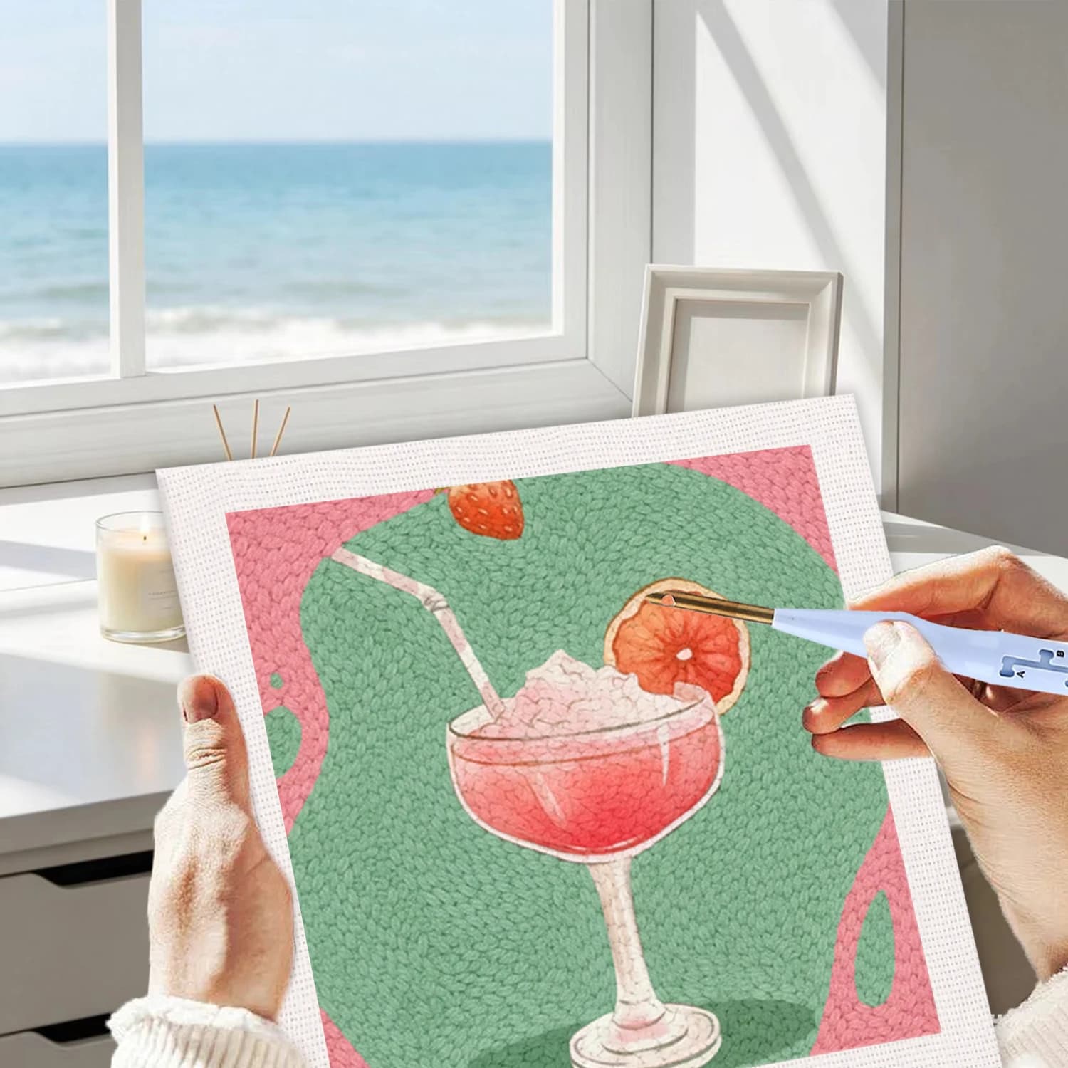 GATYZTORY 25x25cm Punch Needle Embroidery Home Decoration Artwork Juice Punch Needle Kit For Beginners Home Decor Gift Easy Craf