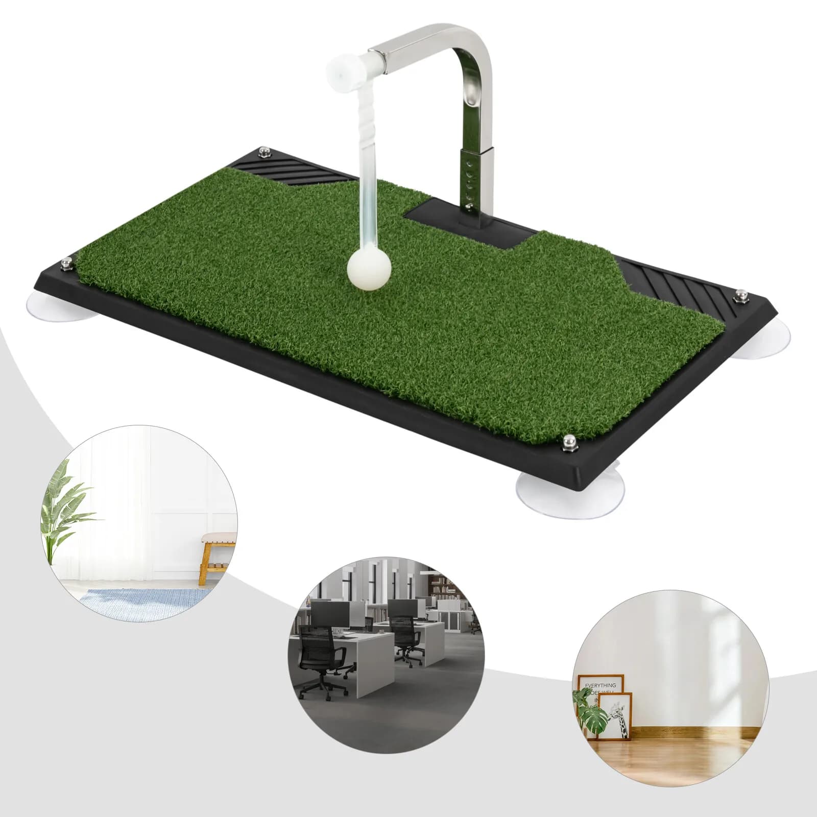 Tappetino Pieghevole per Allenamento Golf Indoor con Sistema di Ritorno Automatico della Palla, Altezza Tee Regolabile su 5 Livelli, per Casa