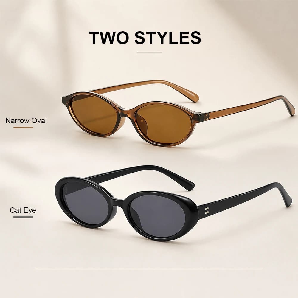 2PCS 90s Y2K Vintage Cat Eye Sunglasses Women & Retro Narrow Oval Shades UV400 Fashion Casual Outdoor Eyewear Accessories
