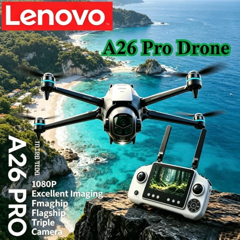 Drone Lenovo A26 Pro 4K HD FPV con Tripla Fotocamera 8K, Motore Brushless, Evitamento Ostacoli, Pieghevole, Quadricottero RC per Adulti e Bambini