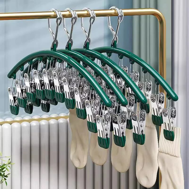 Stretcher with 10 Clips, Stainless Steel Anti-wind coat hanger, Arc-Style Protector for Underwear and Towels