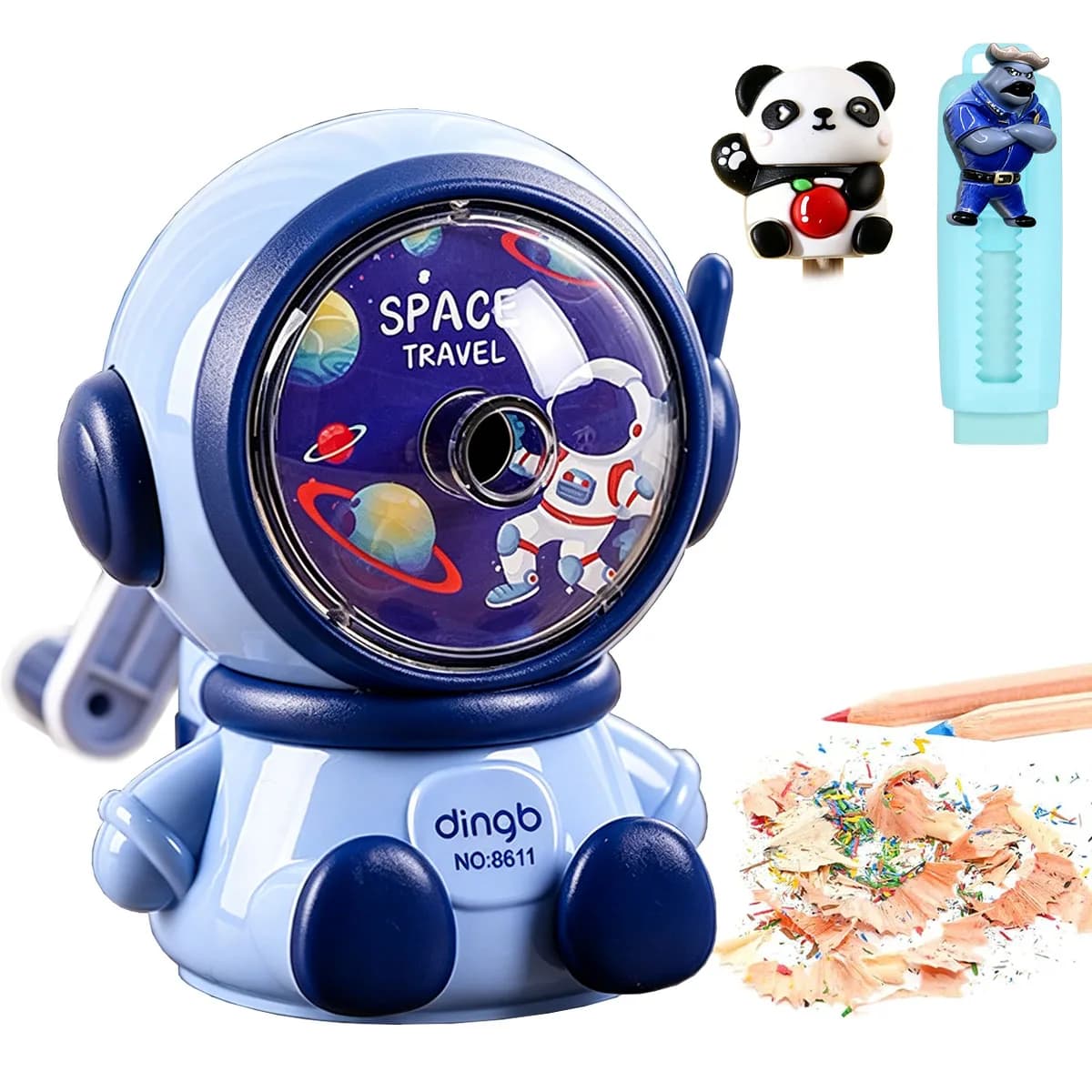 Pencil Sharpener Manual ABS Desk Hand Crank Pencil Sharpener 3 Adjustable Tip Settings Positions Astronaut Design Function