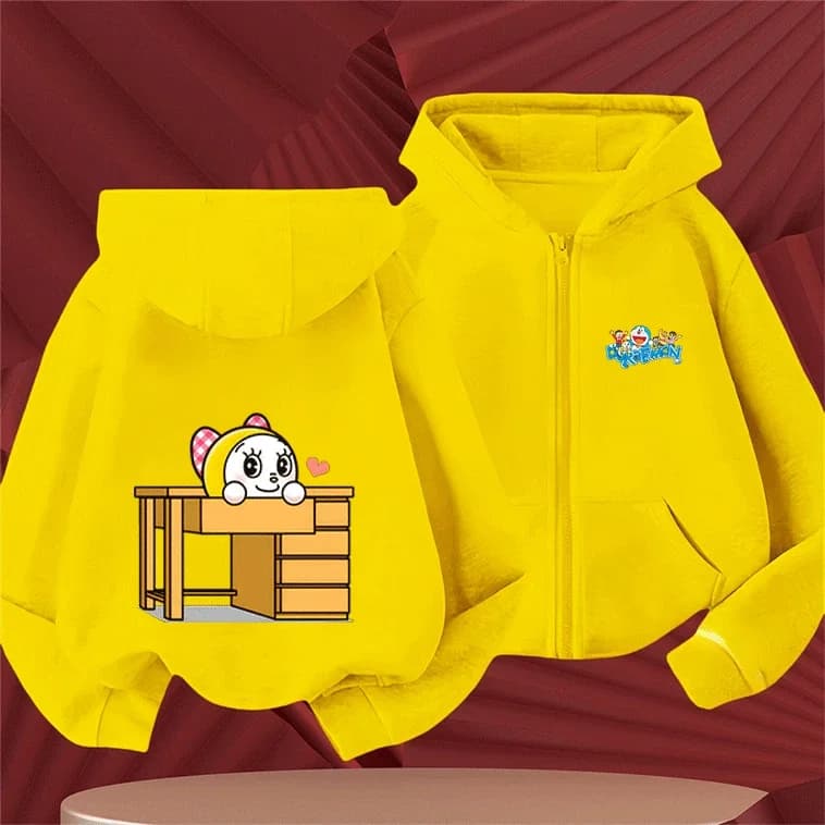 Felpa con Cappuccio Morbida Doraemon per Bambini, Autunno Inverno, con Cerniera, per Ragazzi e Ragazze
