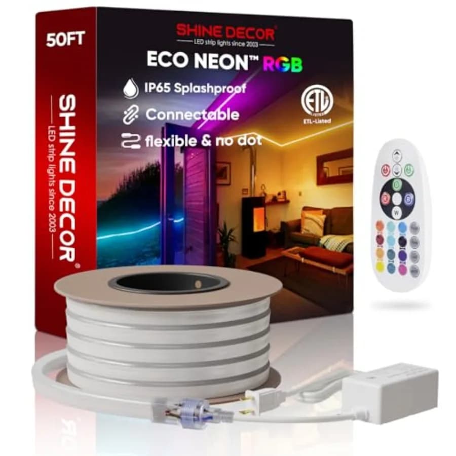 Luci a Corda LED RGB Neon AC 120V Espandibili e Tagliabili, Illuminazione a Striscia Luminosa con Telecomando, Dimmerabili e Cambia Colore, Certificazione ETL, Resistenti al Freddo