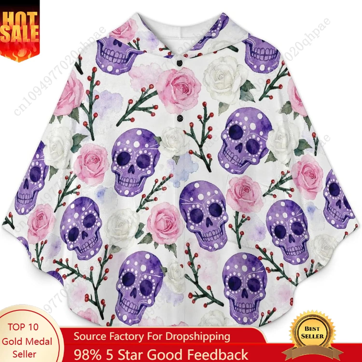 Comodo maglione coperta in flanella, felpa con cappuccio oversize con motivo teschio rosa con tasche per bambini e adolescenti