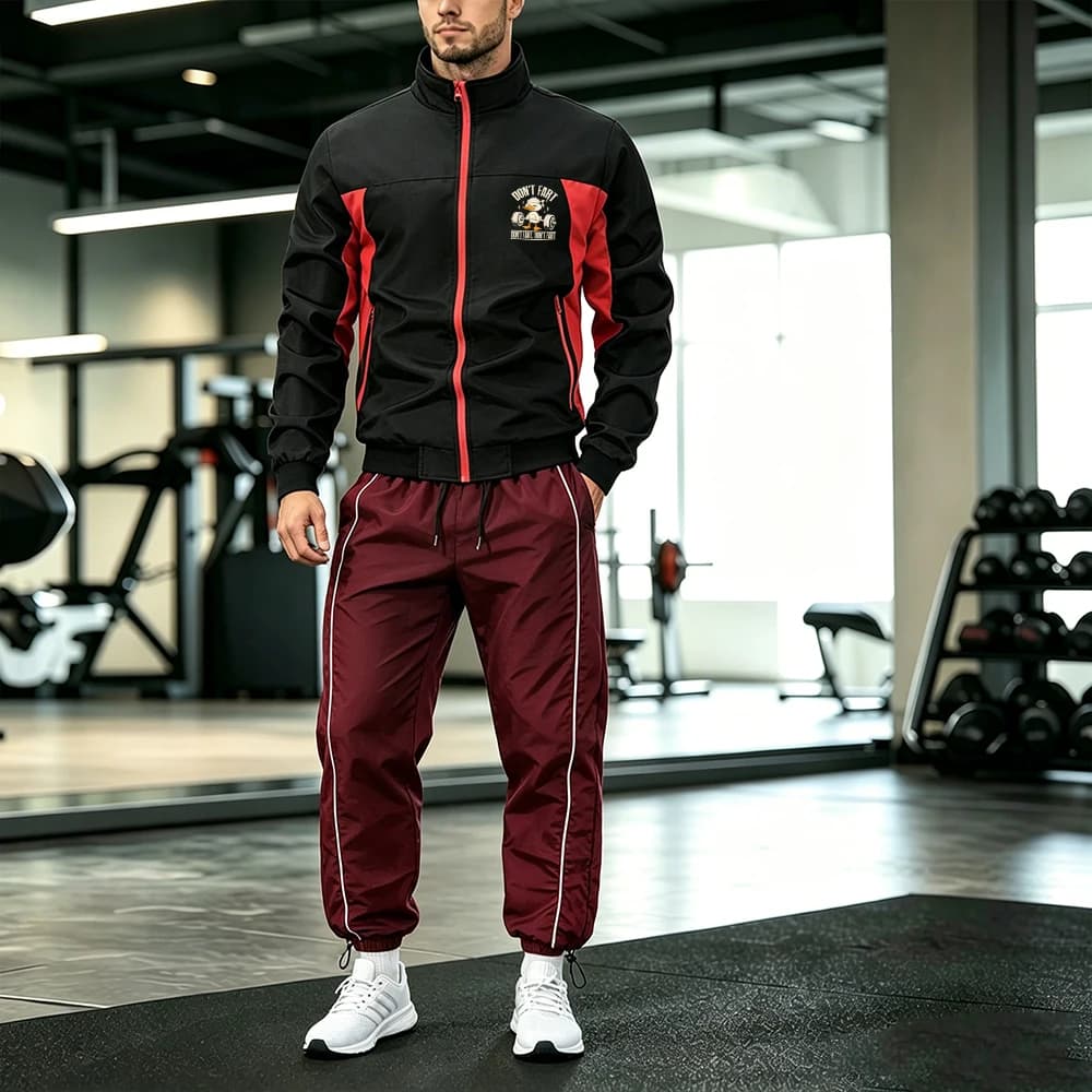 Men's 2 Piece Tracksuit Set Color Block Zip Up Jacket Side Stripe Drawstring Pants Casual Sportswear Tired Cartoon Duck Print