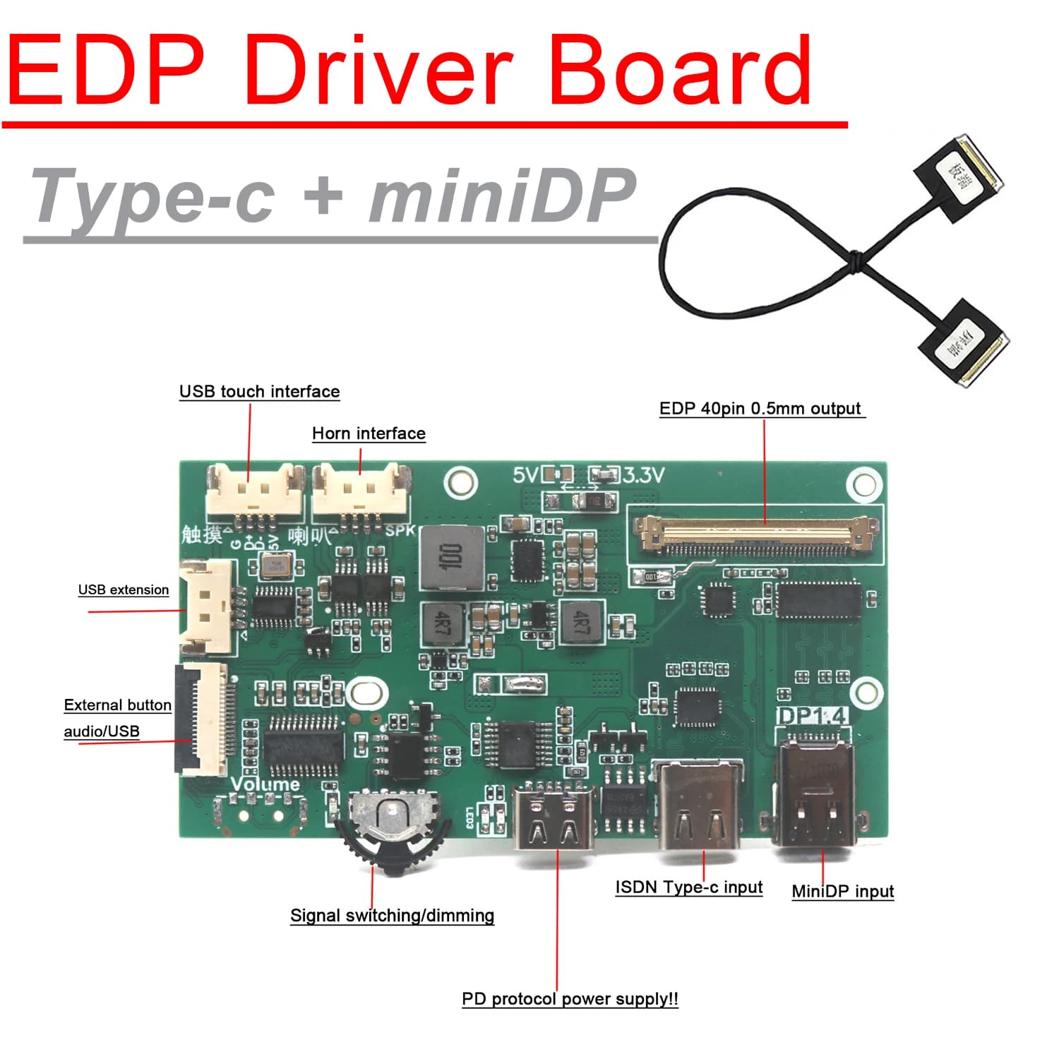 30PIN 40PIN USB Tipo-c DP A EDP Scheda Driver 2K 4K LCD Display Portatile Schermo di Proiezione Display Notebook Telefono Cavo Coassiale