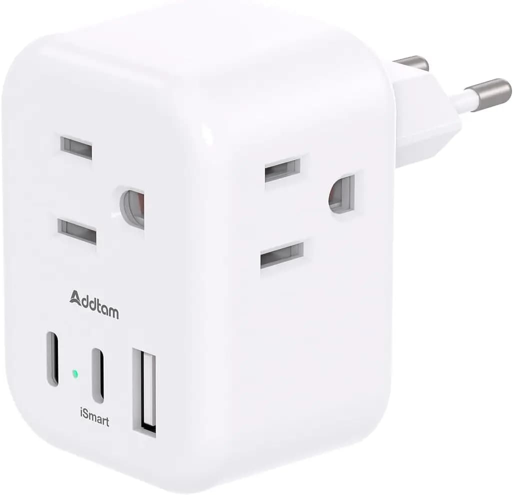 Adattatore da Viaggio Europeo, 3 Prese 2 USB-C 1 USB-A, Adattatore Tipo C per UE Spagna Italia Francia