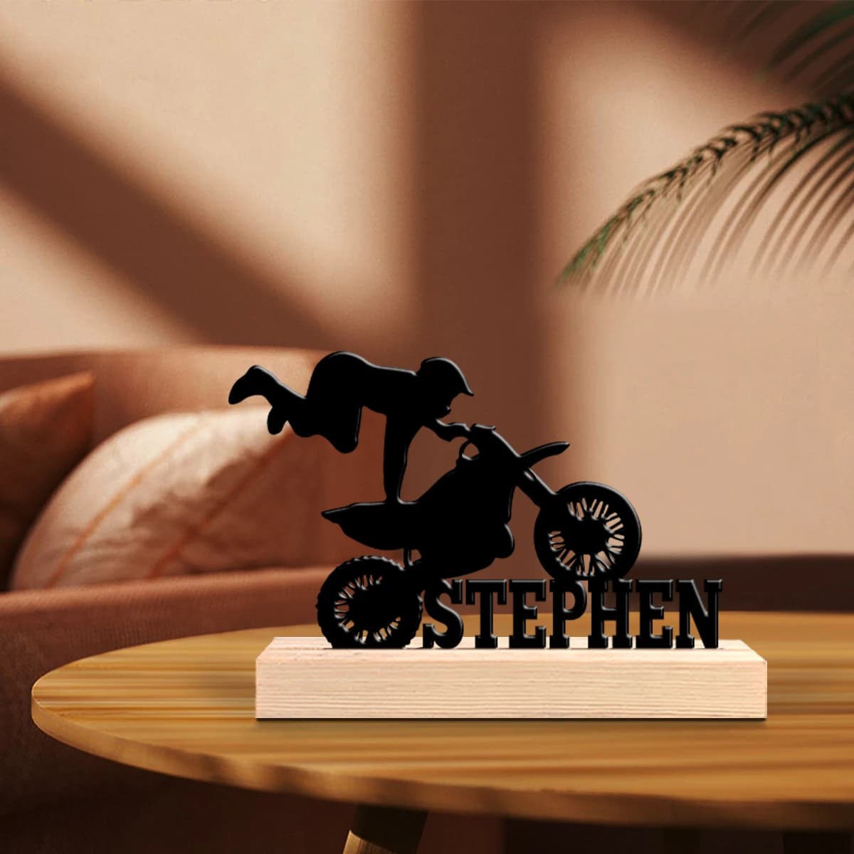 1pc Customized Minimalist Metal Ornaments Customizable Content With Wooden Base Modern Rural Home Desktop Decorations