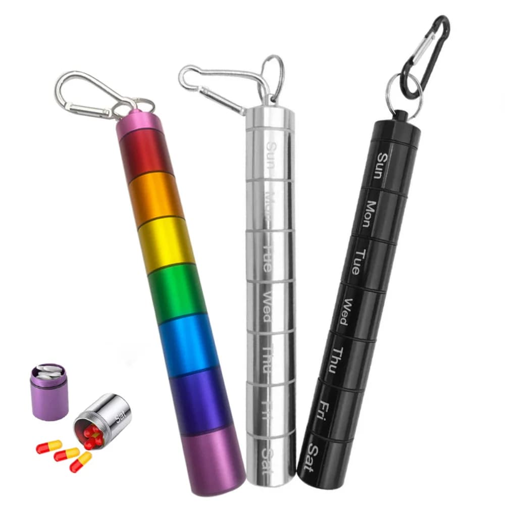 Nuovo caldo portatile da viaggio in alluminio impermeabile 7 griglie portapillole sigillato tablet organizer per medicinali da viaggio vitamine oli da pesca