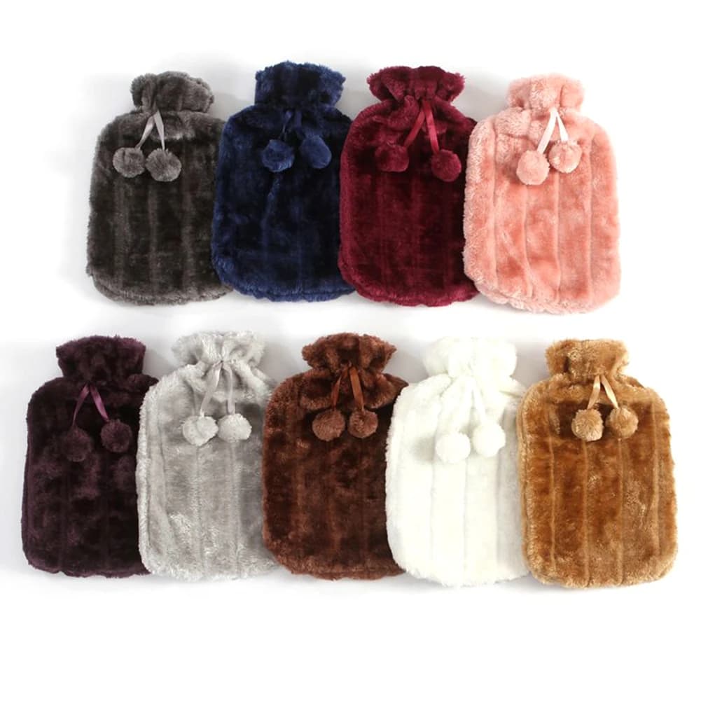 Protezione per sacca d'acqua da 2000 ml Coperture per la conservazione del calore in peluche a prova di freddo con palla per capelli Copertura protettiva per bottiglia d'acqua calda per l'inverno