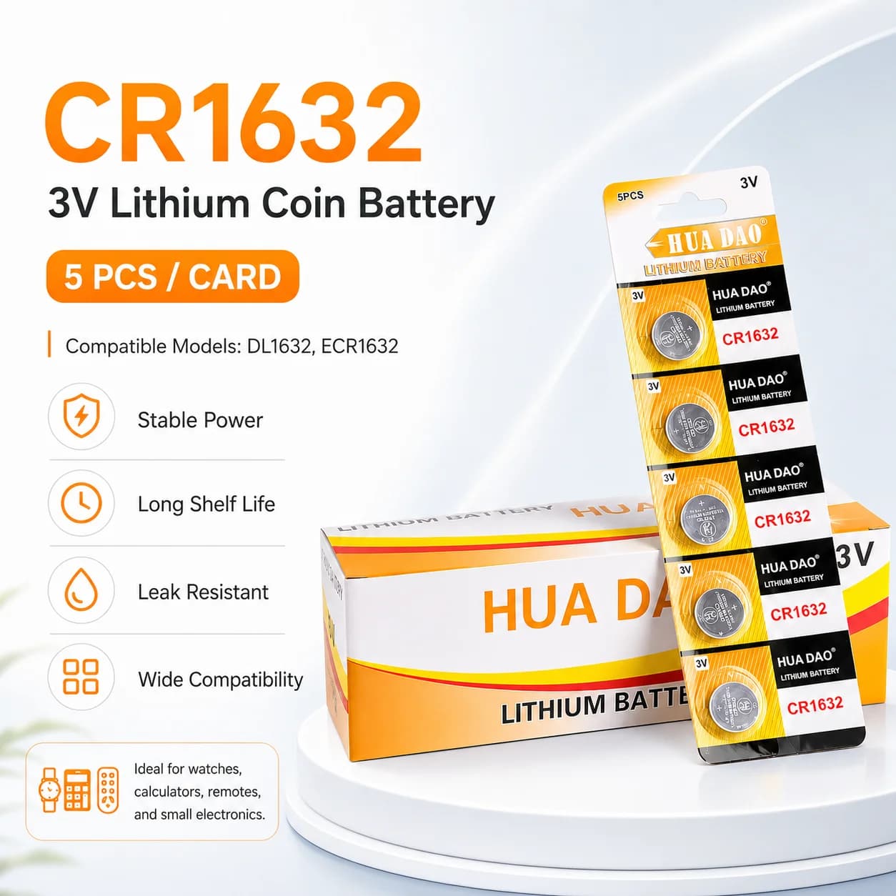 Batteria a Bottone al Litio-Manganese 3V CR1632 per Selfie Stick, Lavagnetta Luminosa, Telecomando, Luce LED, Regalo