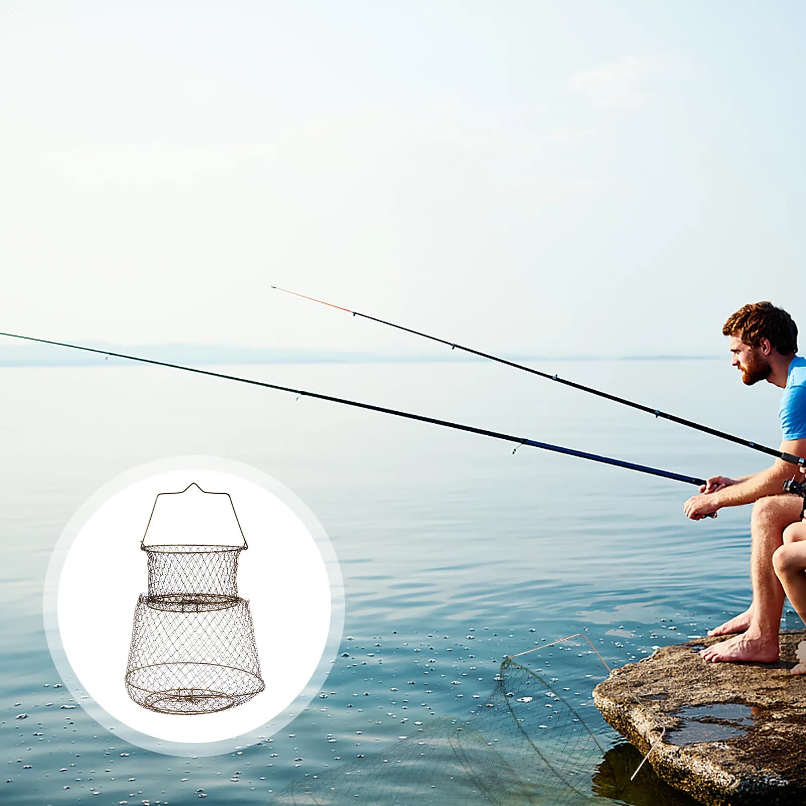 Rete da Pesca in Filo d'Acciaio, Gabbia Pieghevole per Pesci, Strumento Retrattile per Catturare Gamberetti, Granchi, Aragoste, Gamberetti di Fiume e Pesci da Esche