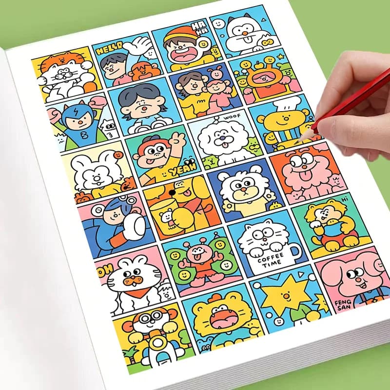 Line Art Tracing & Coloring Book with 3000+ Cute Icons, Stress Relief Leisure Doodle Drawing Pages, Relaxing Activity Book