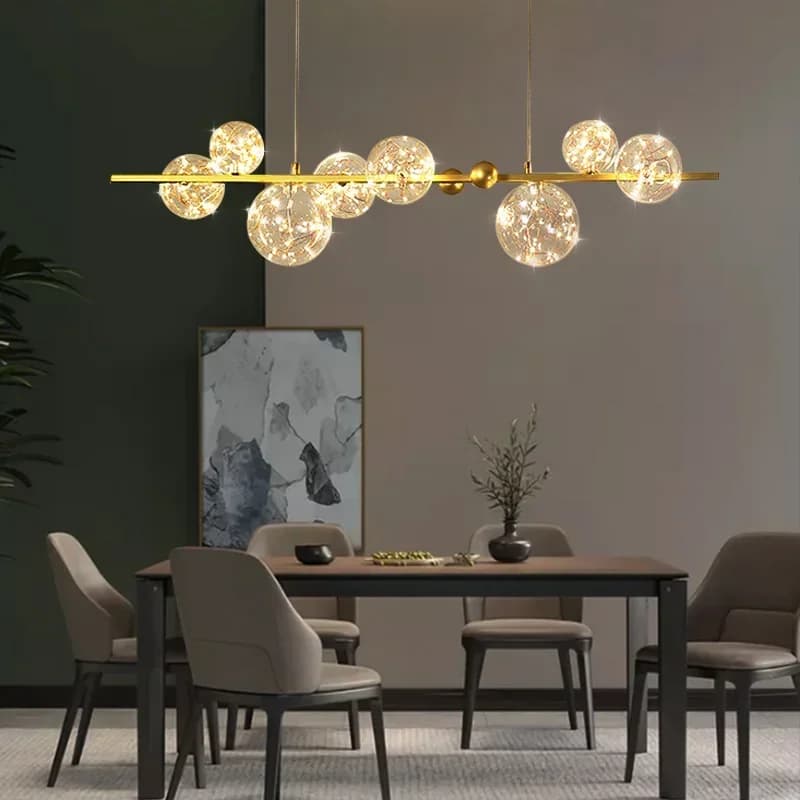 Romantic Nordic Star Chandelier, Suspended Lamp with Round Glass Balls, LED Star Sky Effect for Dining Table and Above Living Room