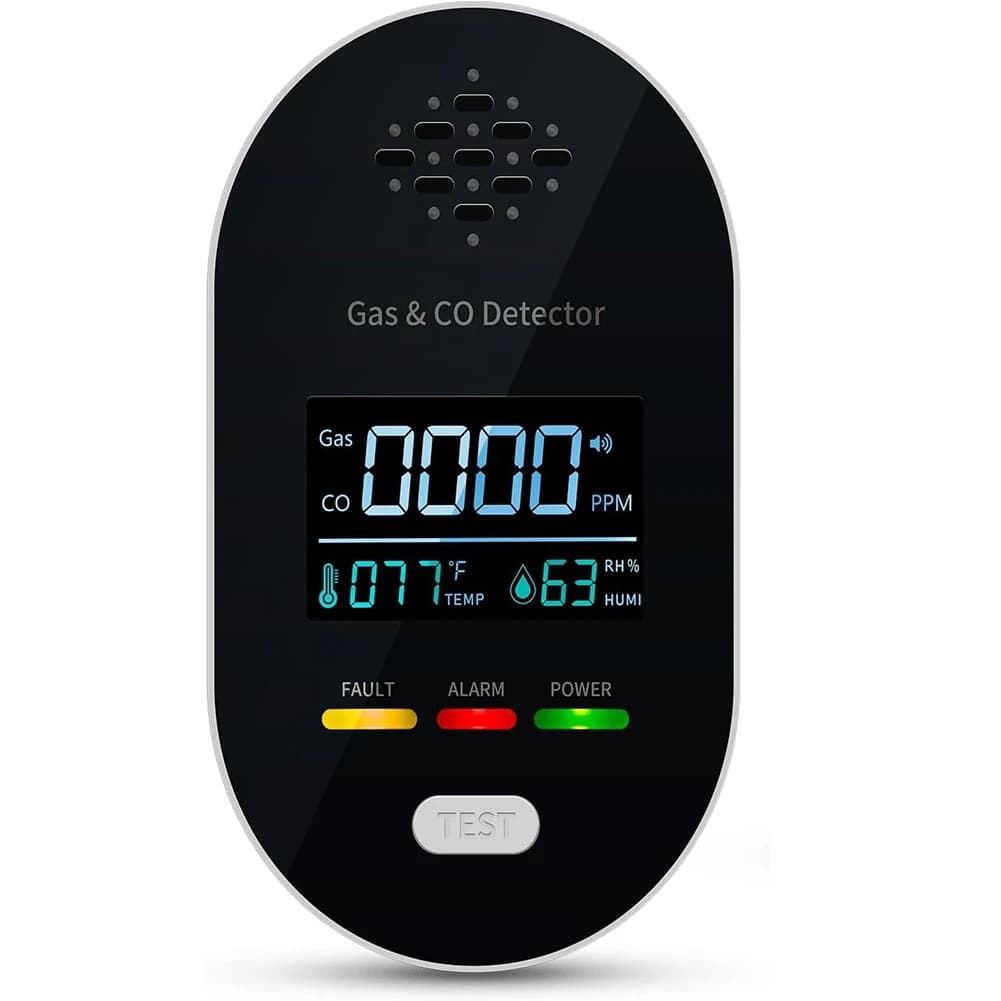 [Rilevatore Digitale A51I] Rilevatore di Fughe di Gas e Monossido di Carbonio Portatile da Viaggio con Allarme Gas e Sensore di Temperatura, Spina USA