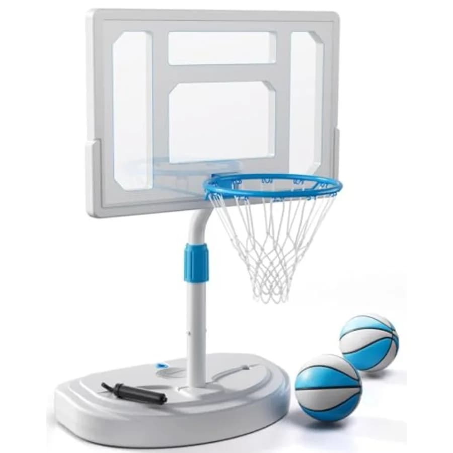 Canestro da basket per piscine all'aperto, struttura in acciaio inossidabile, bianco, altezza regolabile con tabellone anti-rottura da 32 pollici