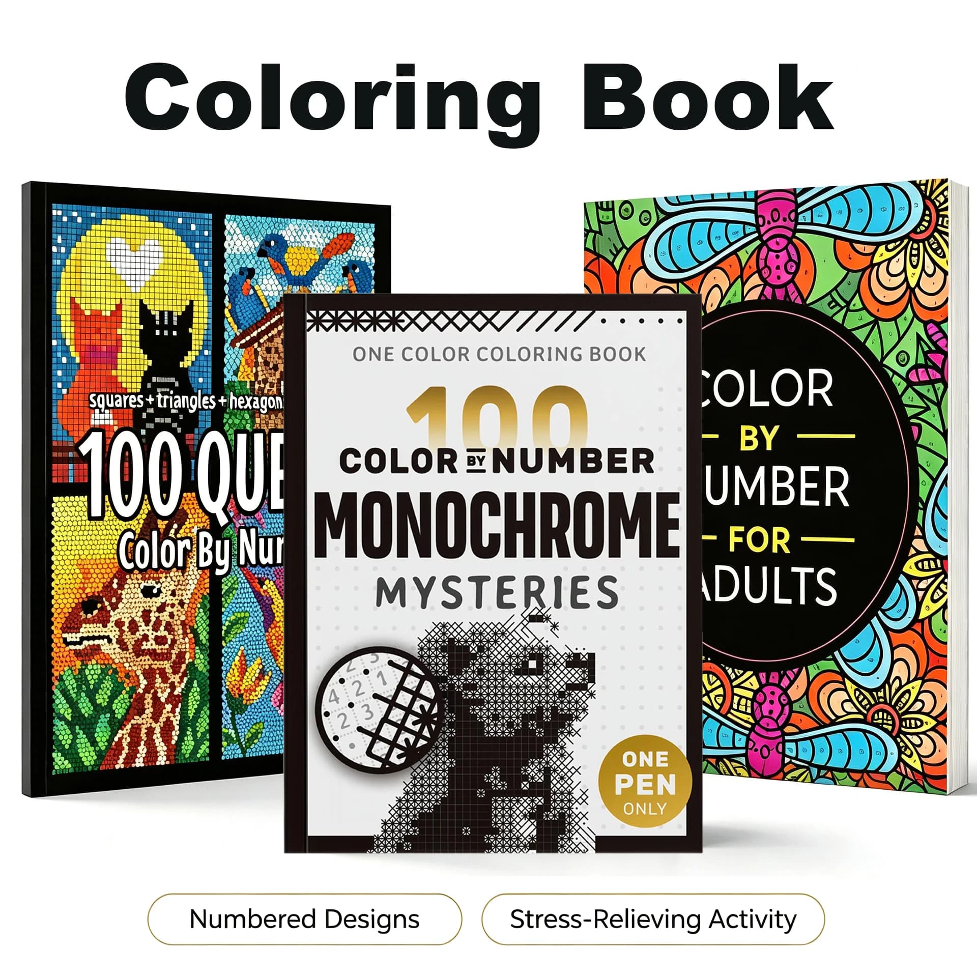 3Pcs Number Painting Book Unique Background Stress Anxiety Relief Coloring Activit Book Drawing Painting Book for Men Women Teen