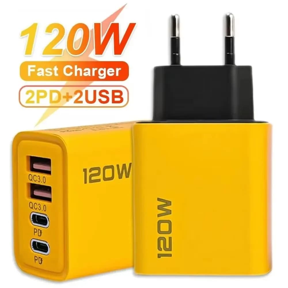 4 Ports 120W Charger USB C PD Quick Charge 3.0 Type C USB Phone Chargers Fast Charging Adapter For iPhone Samsung Xiaomi Huawei