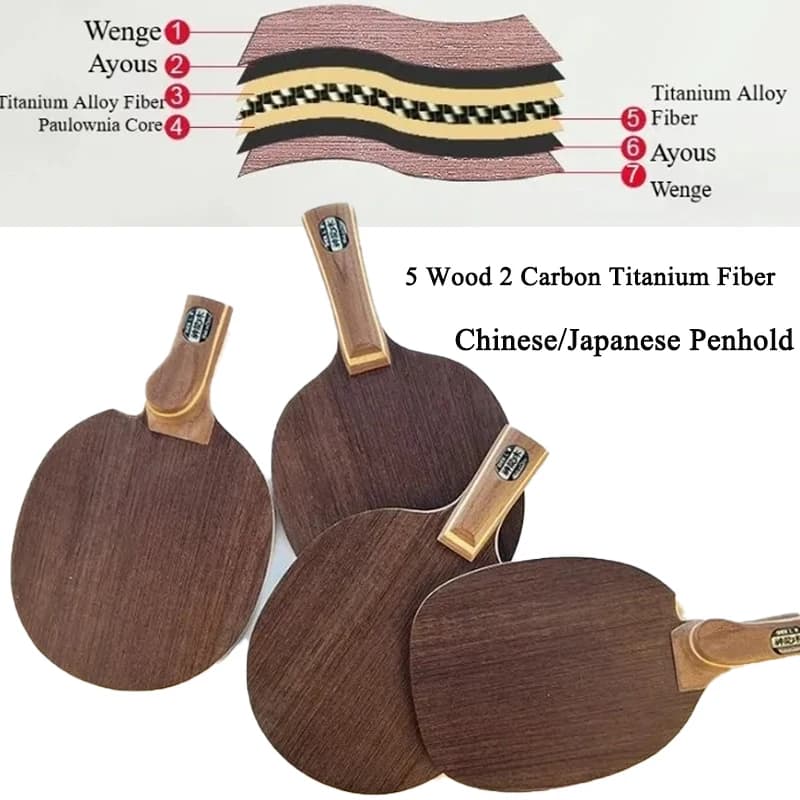 Table Tennis Blade Chinese/Japanese Penhold 5 Wood 2 Carbon Titanium Fiber Professional Ping Pong Paddle for Loop & Attack