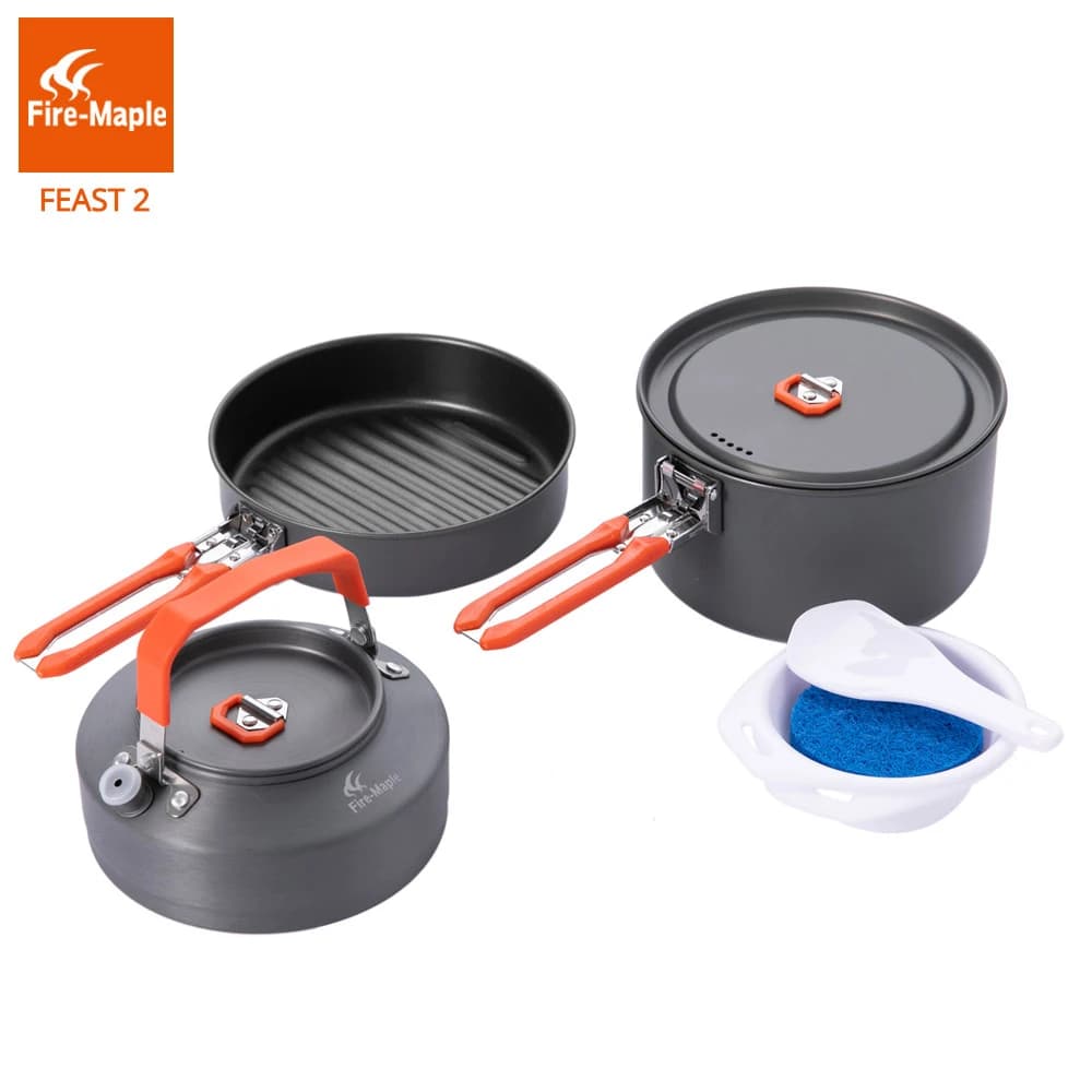 Set of fire maple picnic pans Outdoor camping Set Hiking Pentole Backpack Kitchen Foldable Handle Aluminum Alloy Festival 2 FMC-F2