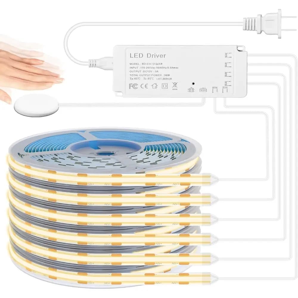 9.84 m COB LED Strip, 6 rolls or 3000K, LED Flexible COB for acoustic panels and slats panels in wood, parallel and dimmable