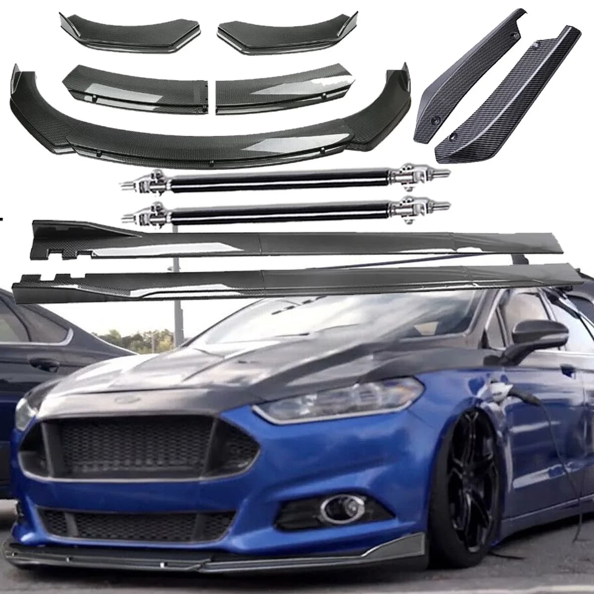 Front Bumper Lip Rear Splitter Spoiler Side Skirt Carbon Fiber For Ford Focus RS