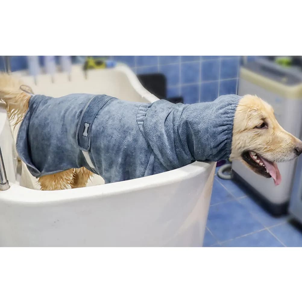 1Pcs Adjustable Pet Bath Robe Dog Towel Quick Dry Soft Microfiber Towel for Car Home Use with Full Head Cover Tail Rubber Band