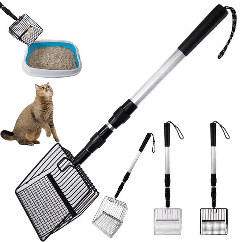 Paletta per lettiera per gatti estensibile Pala per setacciatura per pollaio Manico lungo Accessori in metallo Strumenti per la separazione di cacca e detriti da giardino