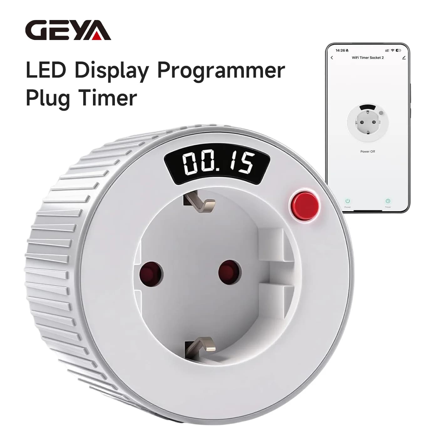 GEYA 24-hour TUYA Smart Plug Wifi Timer Control Countdown Rotary Timer AC230V 16A 3680W LED Display Overload Resistant