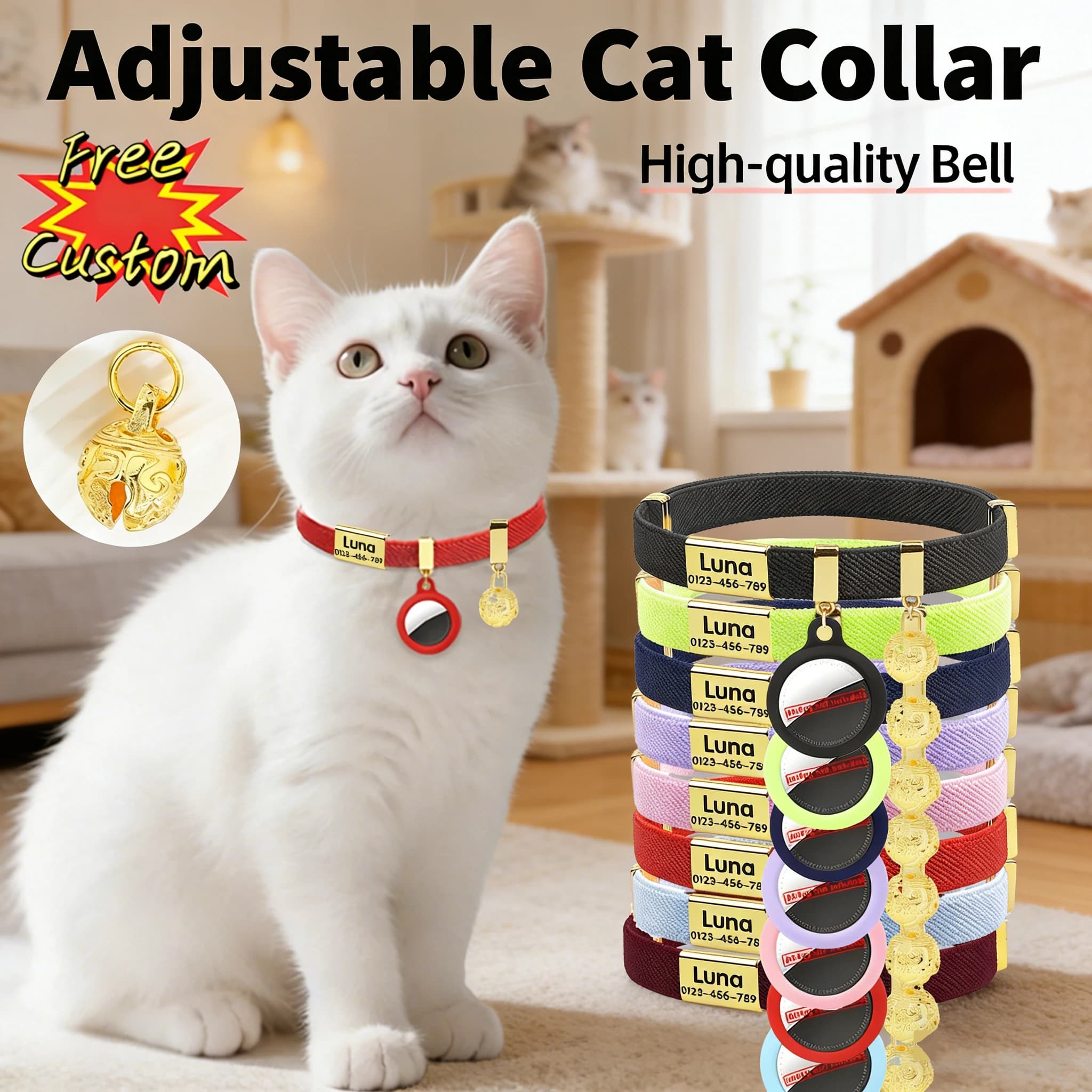 Fashion AirTag Cat Collar with Bell and AirTag Holder Customized Name Tag Cute Elastic GPS Tracker Dog Kitten Collar for Puppies