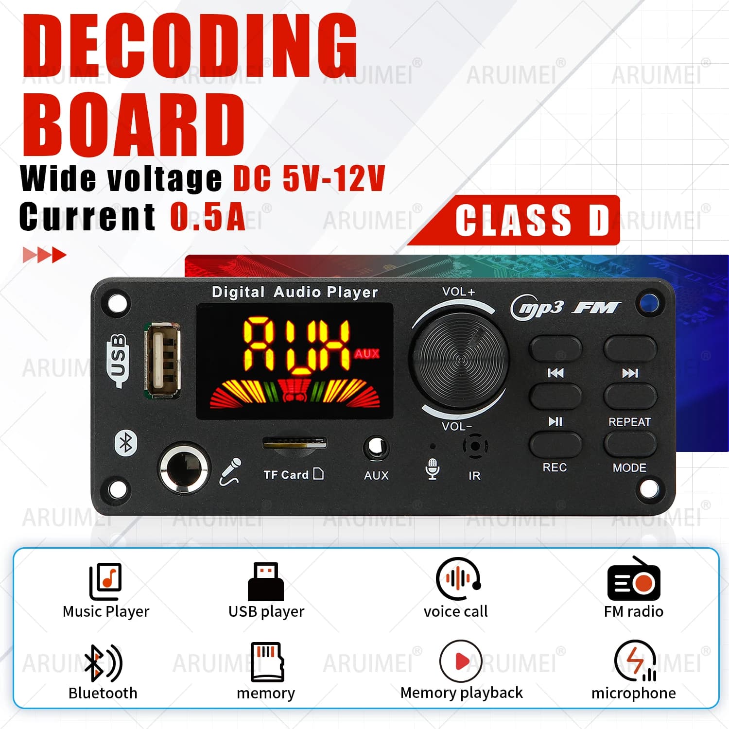 DC 5V 12V Bluetooth 5.0 MP3 WMA WAV APE Scheda di decodifica Microfono audio per auto vivavoce USB TF Radio FM Lettore musicale Mp3 Altoparlante