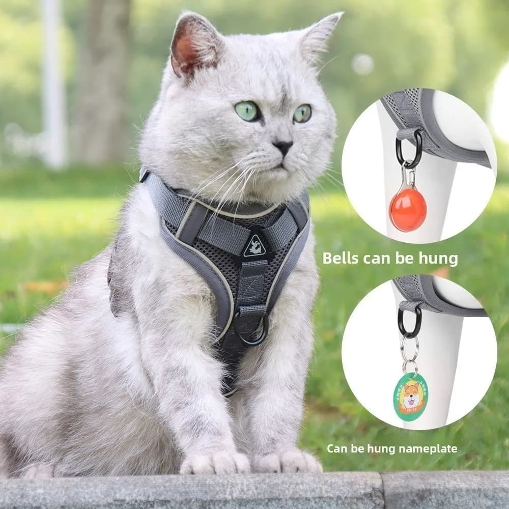 Set di imbracatura e guinzaglio regolabili per gatti Cintura toracica riflettente traspirante senza tirare Accessori per cani stile gilet Kawaii Controllo facile